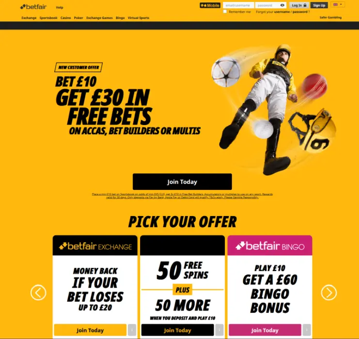 Betfair screenshot